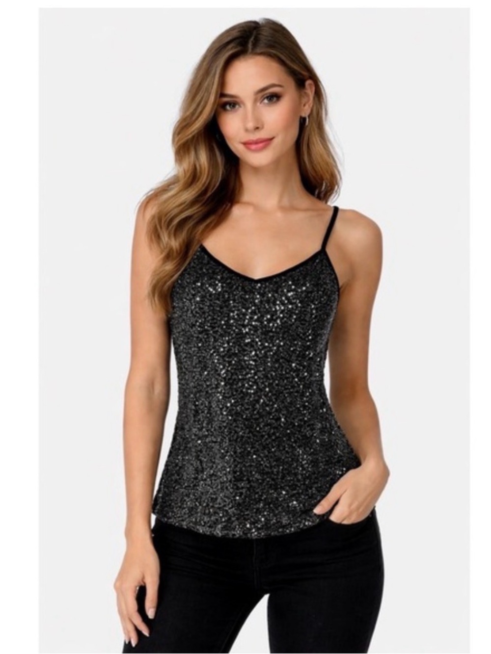 Express Black Sequin Cami Top